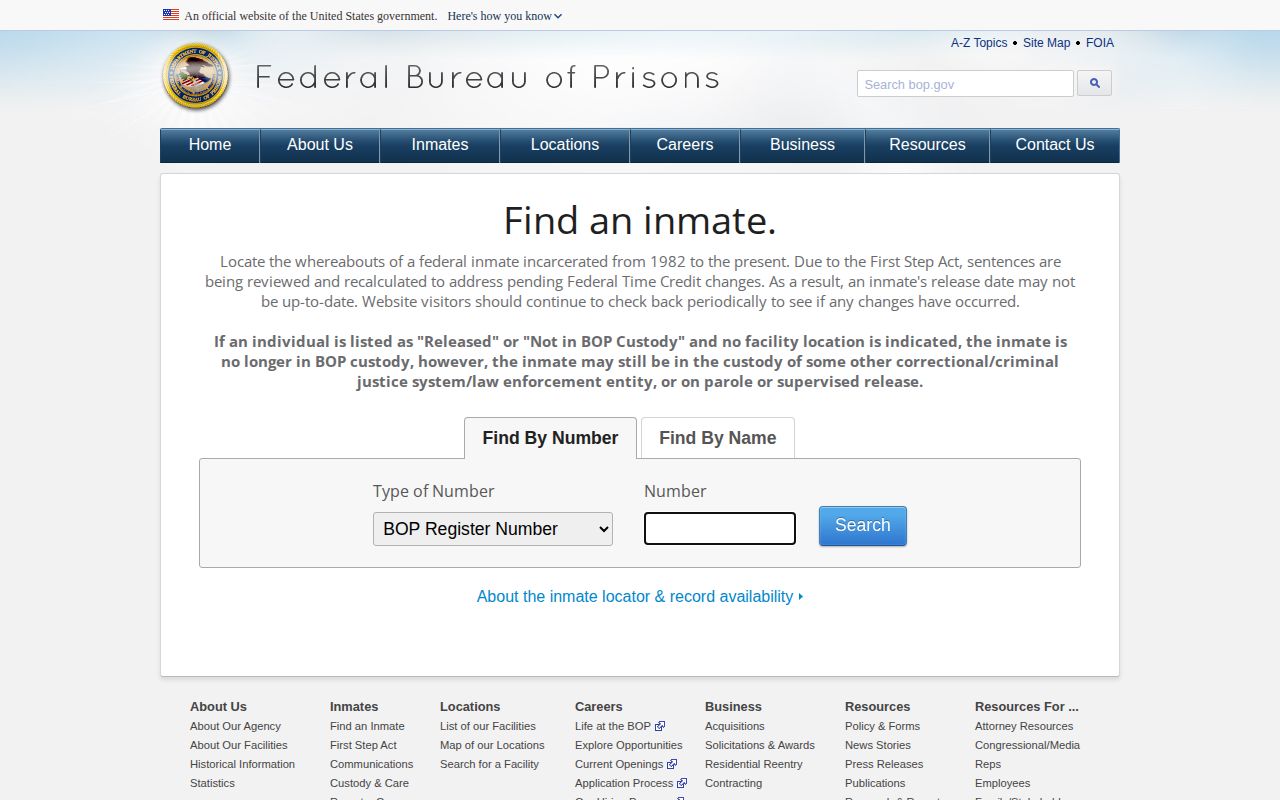 Federal Bureau of Prisons release locator for a Morris County search