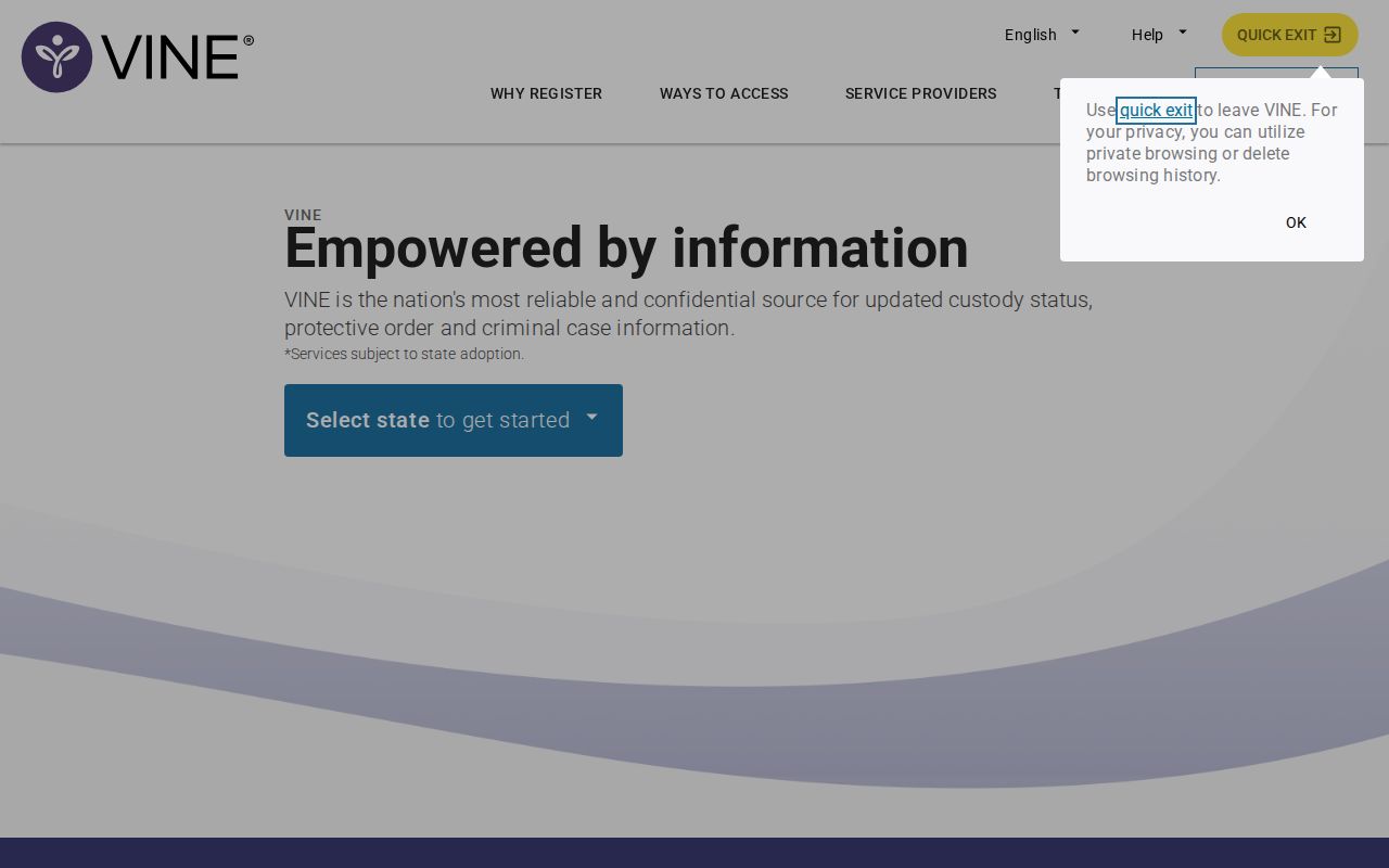 VINELink state selection and inmate search interface
